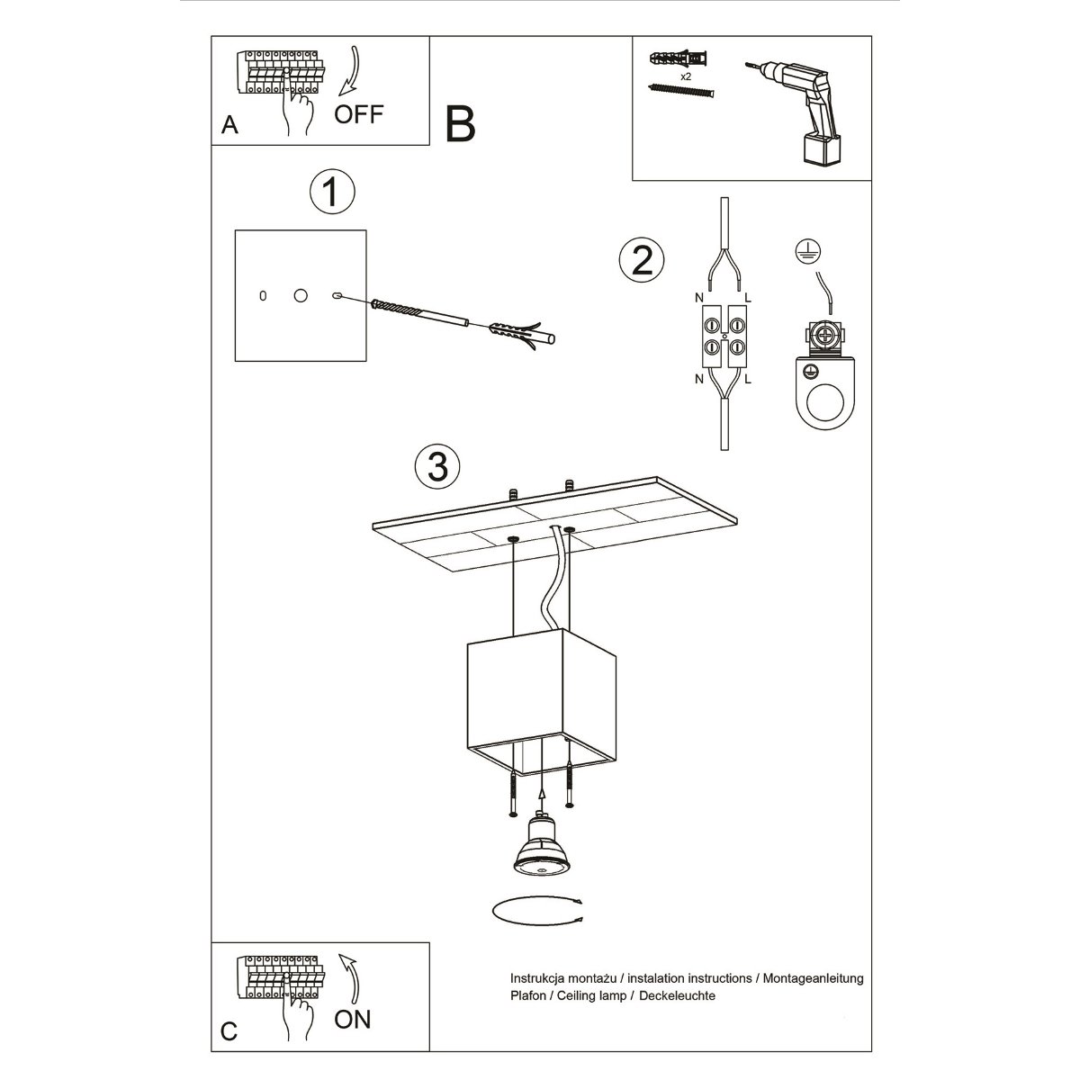 Plafonnier Aluminium Anthracite GU10 1 Quad gris, EDEN