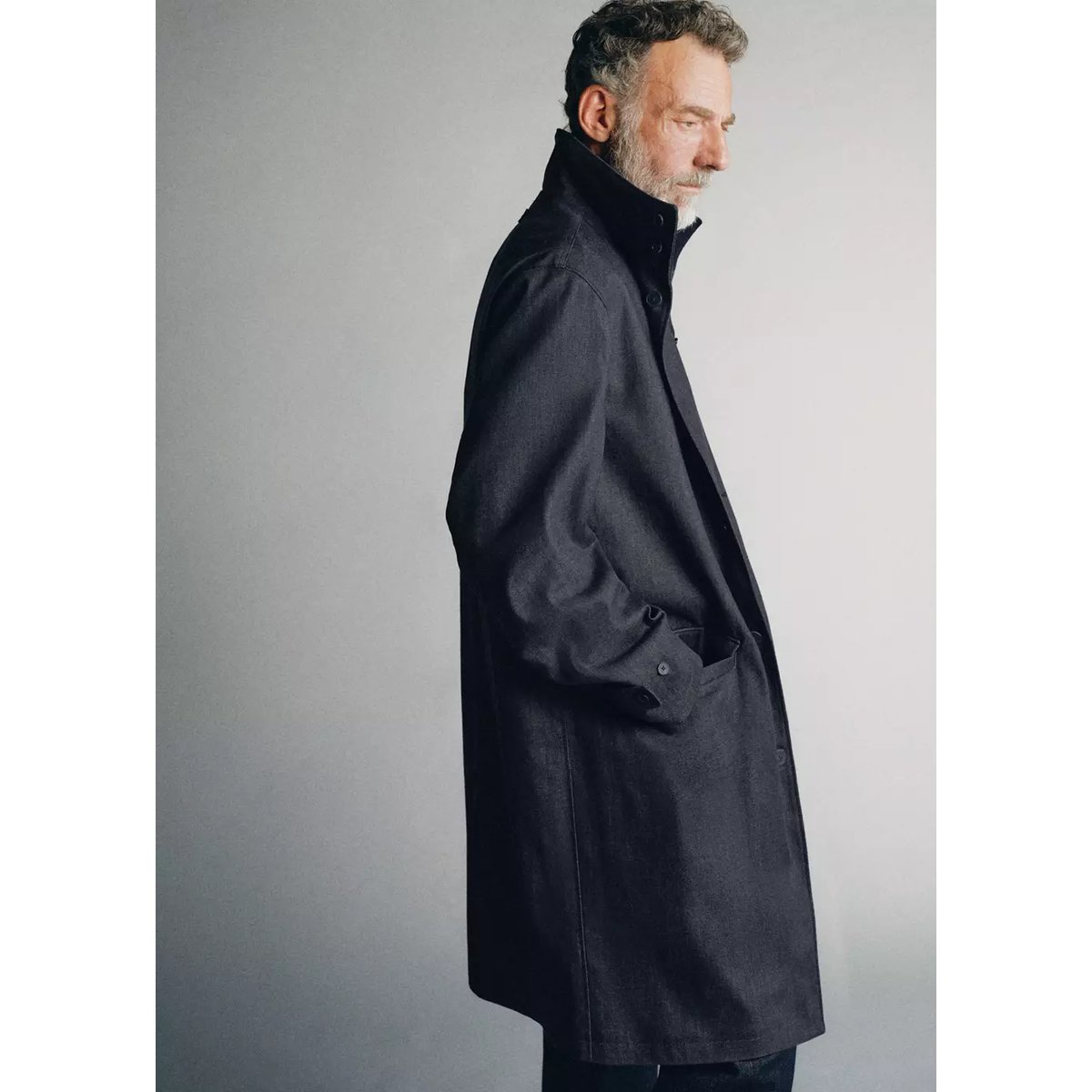 Trench en jean col montant bleu, MANGO MAN