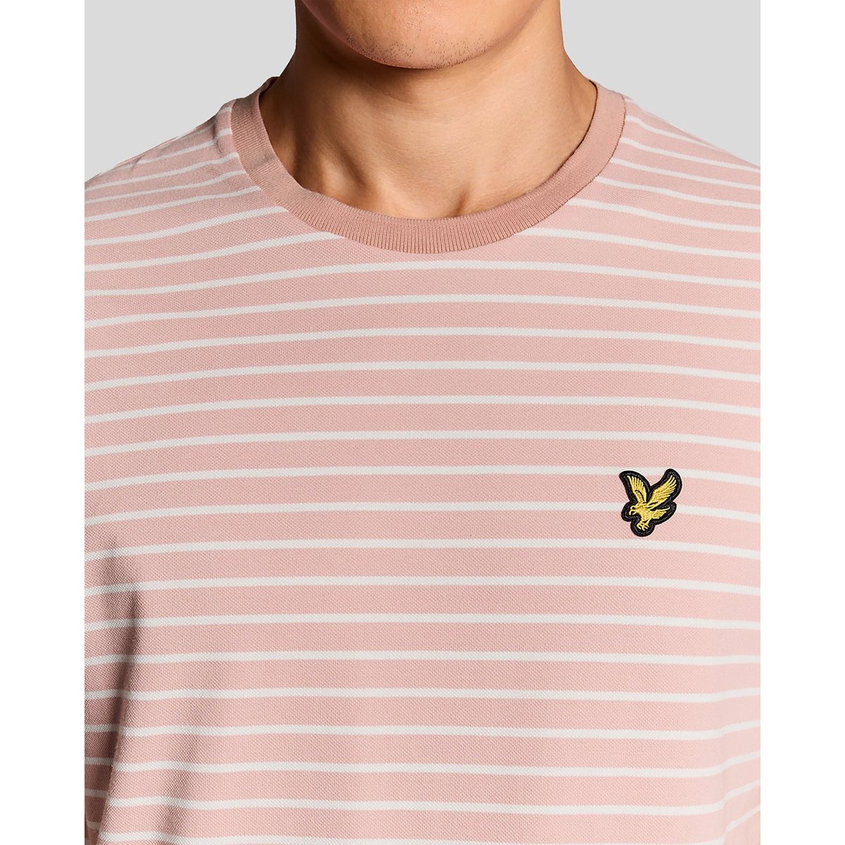 T-shirt en piqué à rayures bretonnes rose pamplemousse/ blanc, LYLE & SCOTT