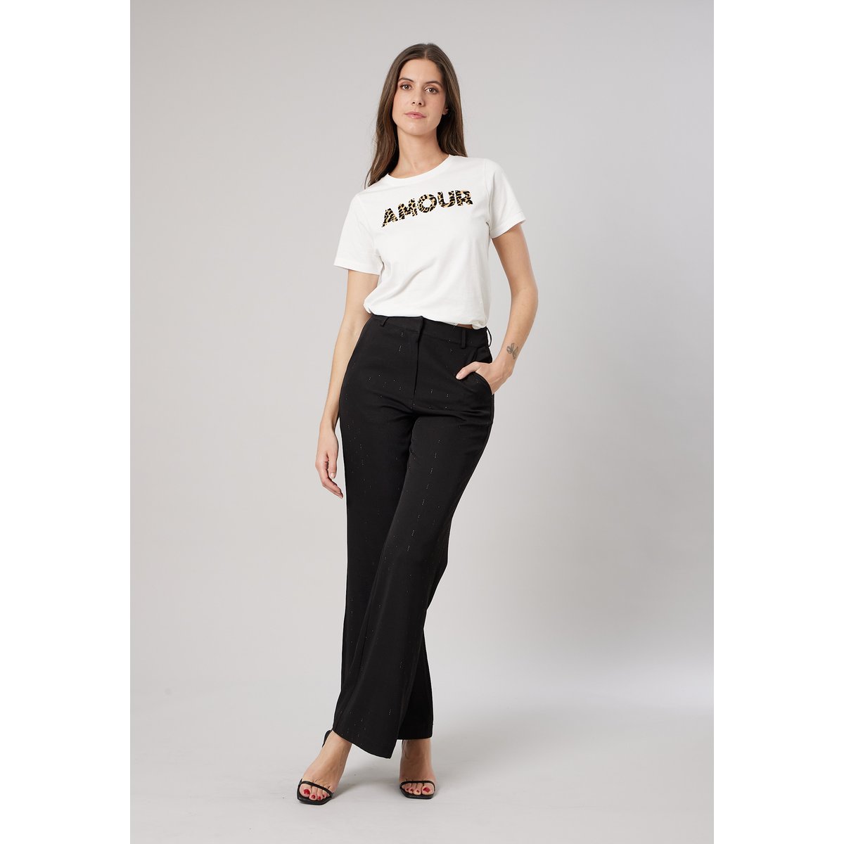 Pantalon large femme à strass CLAUDIA noir, DEELUXE