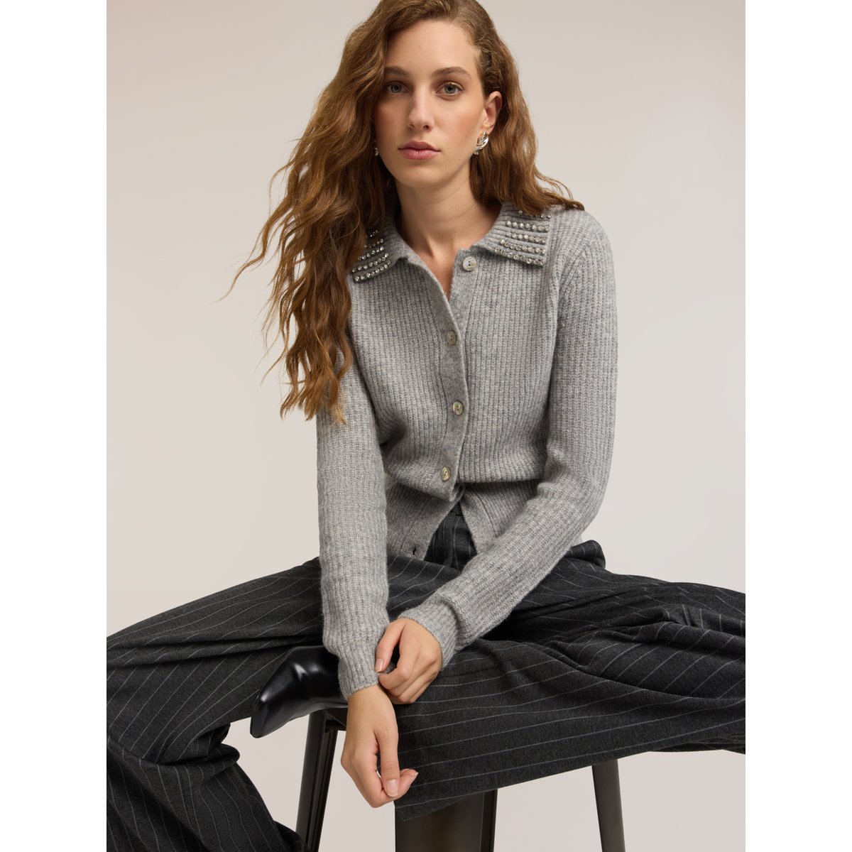 Cardigan avec col bijou gris, MOTIVI