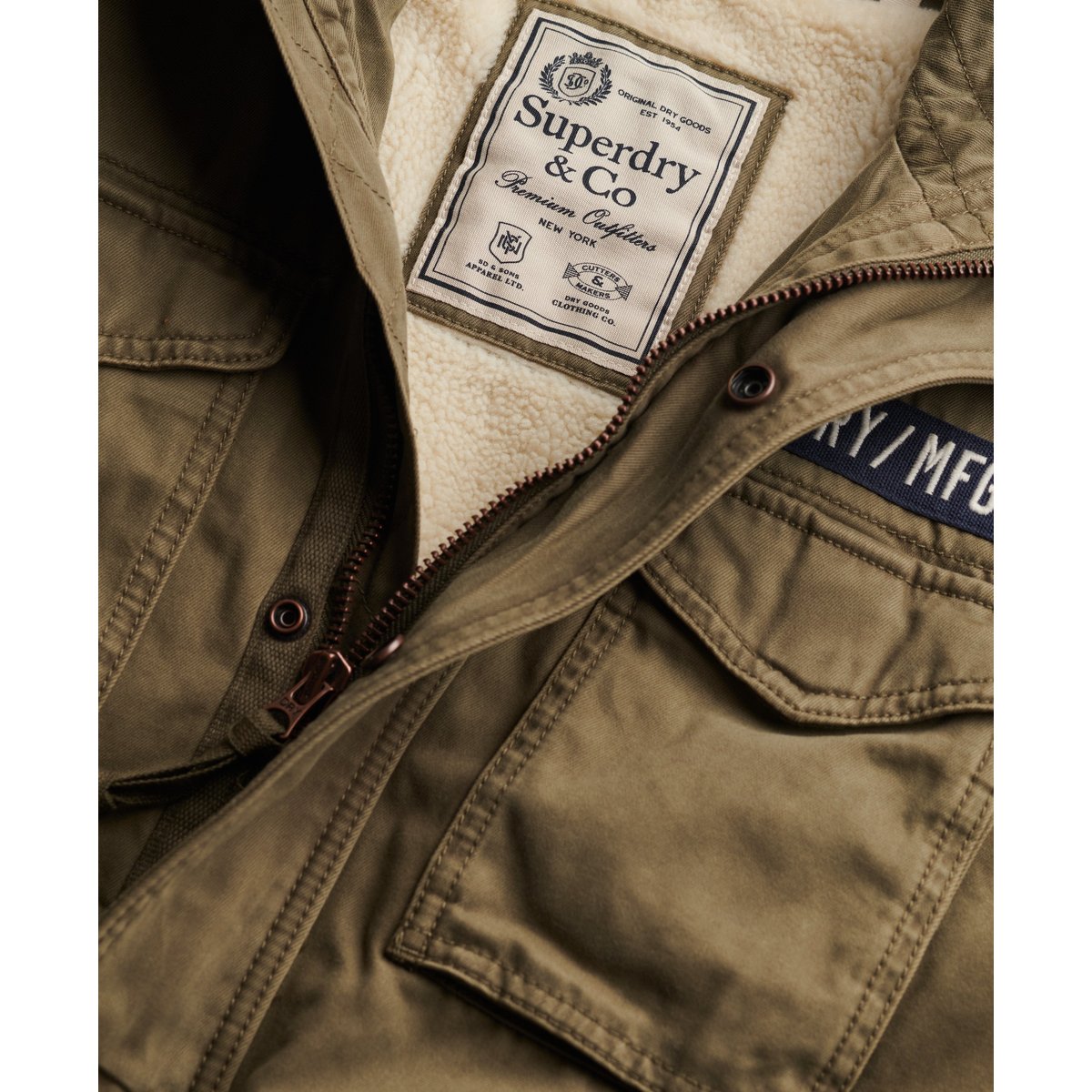 Veste M65 Borg Military kaki délavé, SUPERDRY