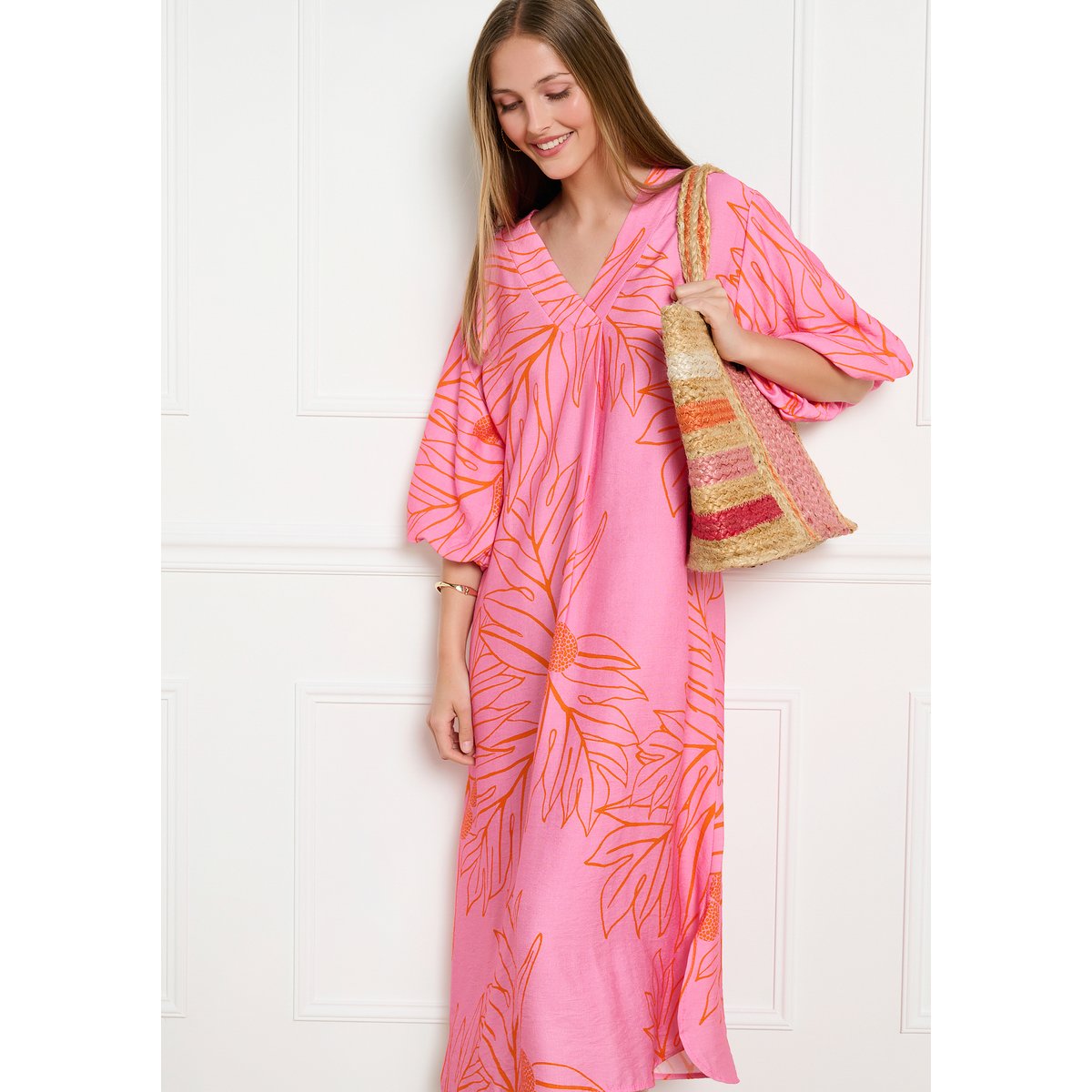 Robe caftan imprimée fuchsia, LOLALIZA