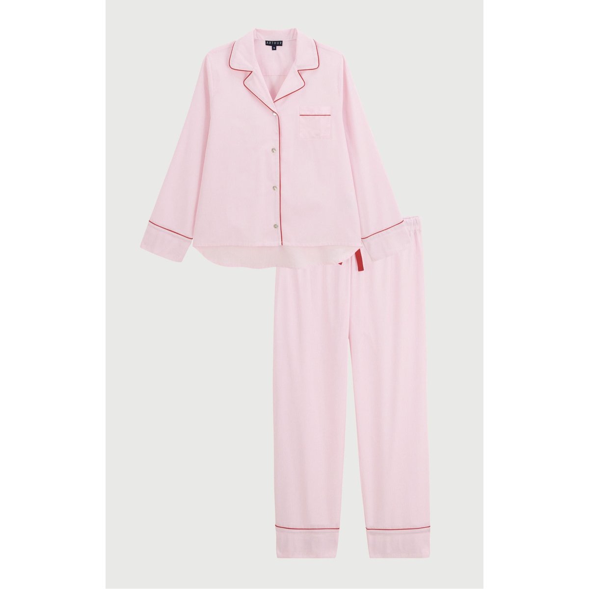Pyjama boutonné en popeline de coton couleur unie Constance rose, ARTHUR