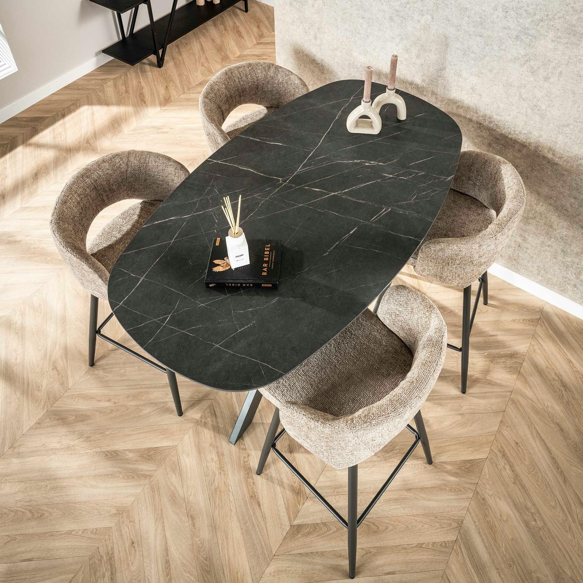 Mange-debout ovale effet onyx 140 cm RALF gris, PIER IMPORT