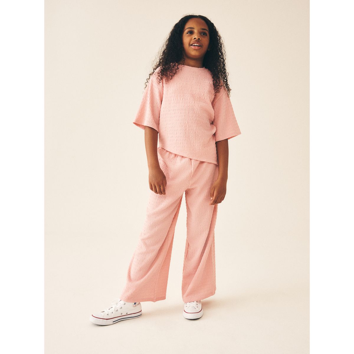 T-shirt texturé asymétrique et pantalon large rose, NEXT