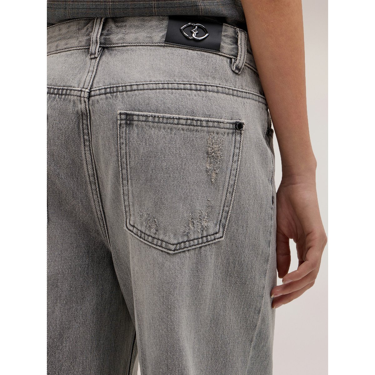 Jean palazzo avec ourlet effrangé gris, MOTIVI