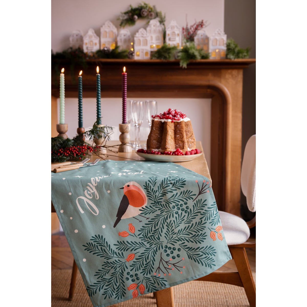 Torchon imprimé en coton NUIT DE NOËL vert, COUCKE