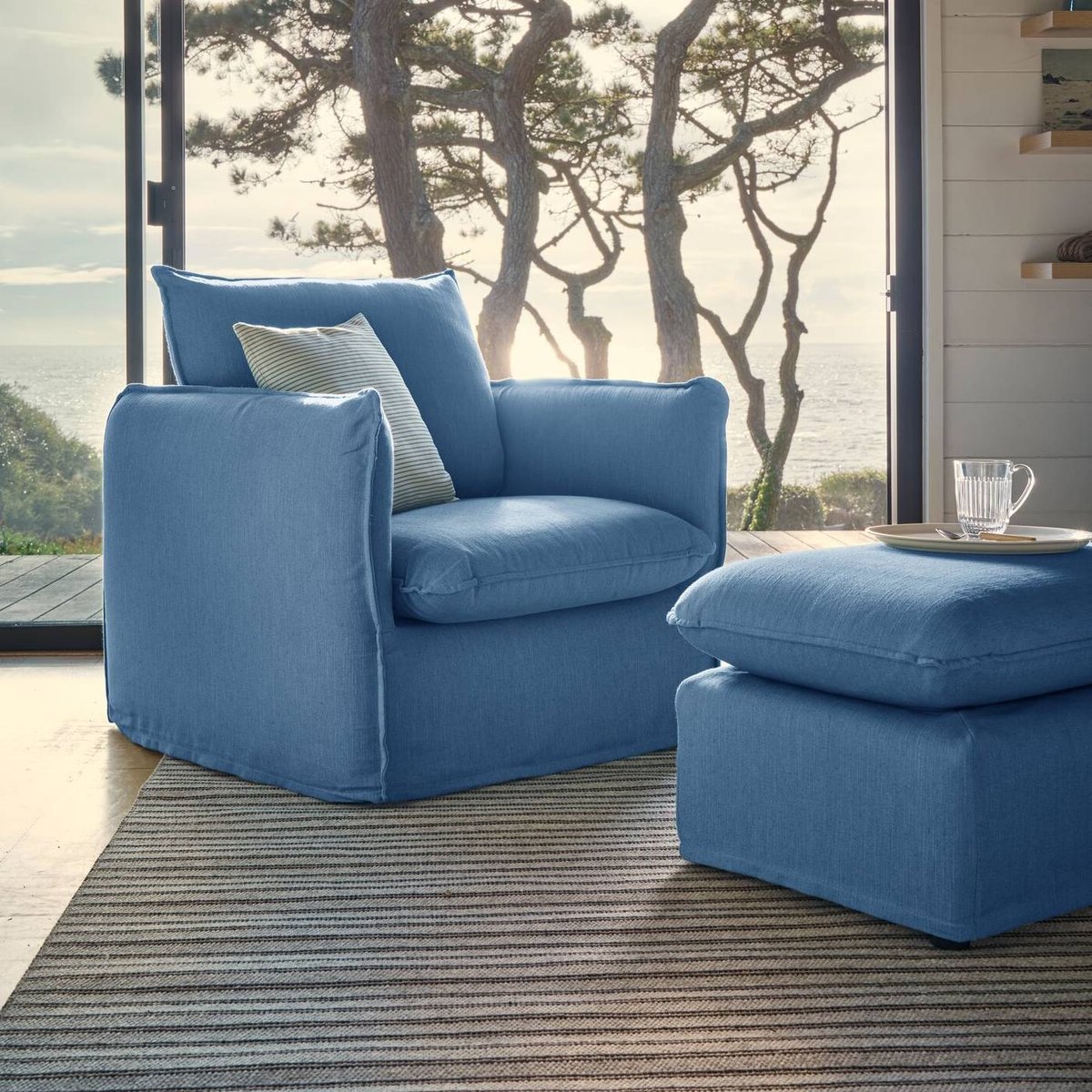 Fauteuil tissu effet lin - ORPHEE bleu, CAMIF