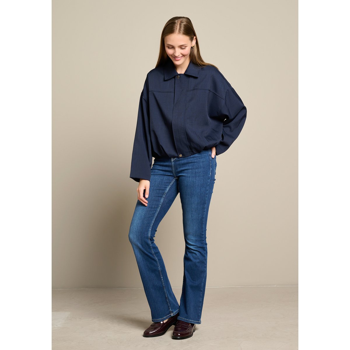 Bomber fluide zippé bleu marine, LOLALIZA