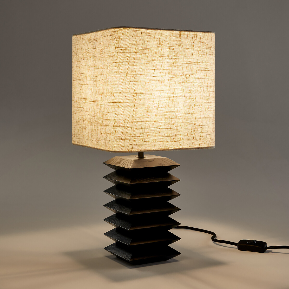 Lampe à poser en frêne massif et lin, Remilo noir, LA REDOUTE INTERIEURS