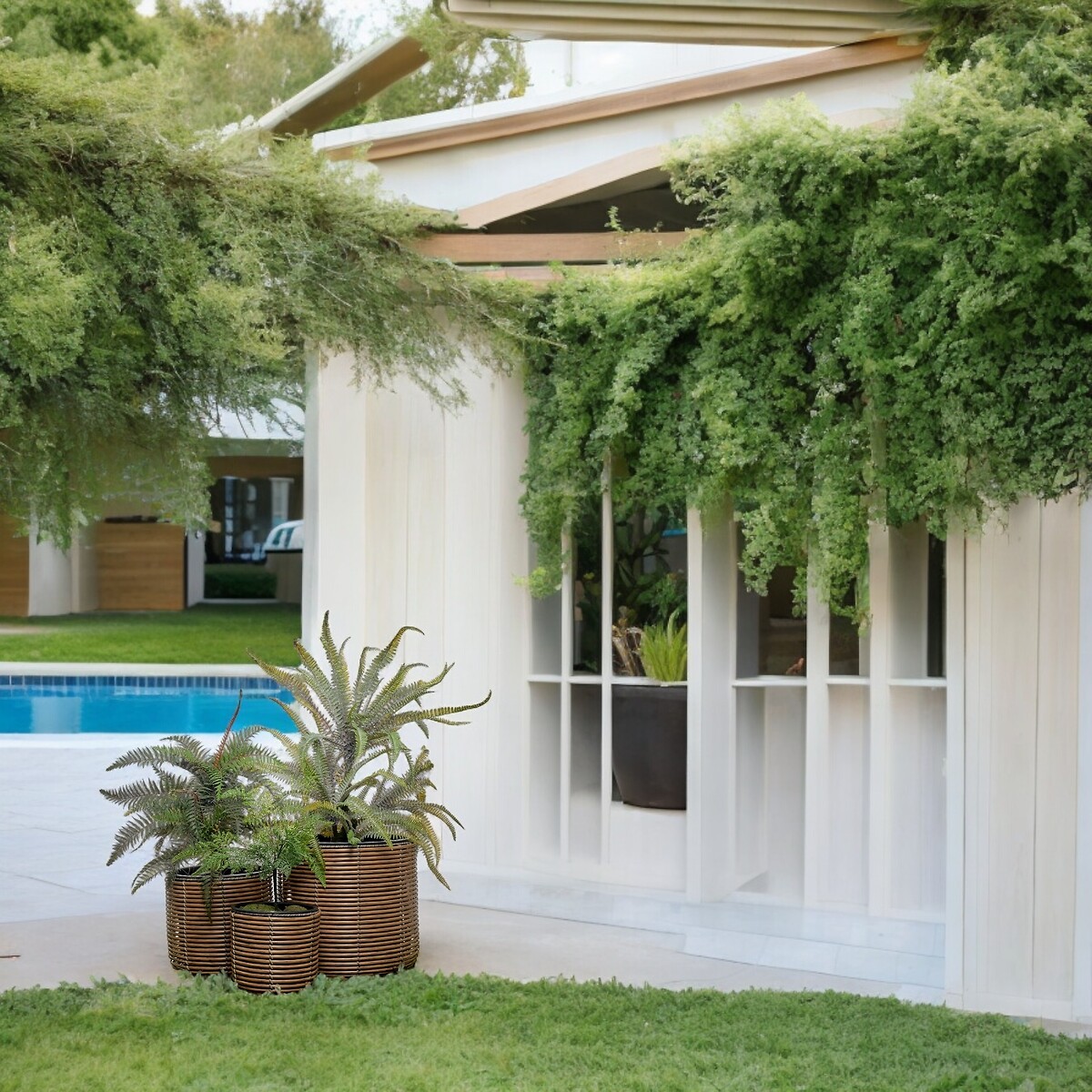 Conjunto vasos em polyrattan, BORGHESI natural, BORGHESI