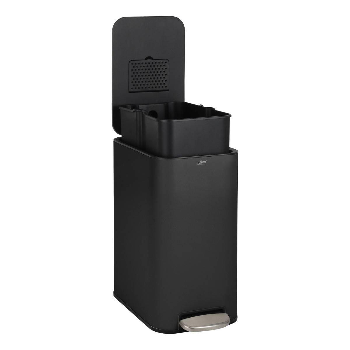 Poubelle slim rectangulaire à pédale en acier DELTA noir, 5FIVE SIMPLY SMART