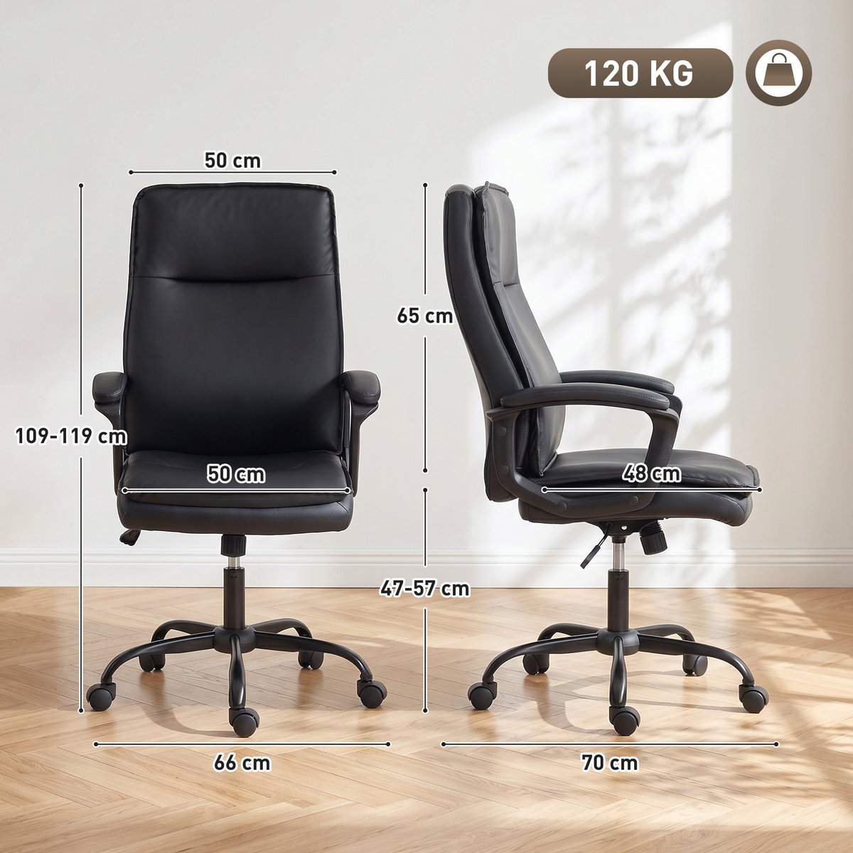 Chaise de bureau PU Noir noir, HOMCOM