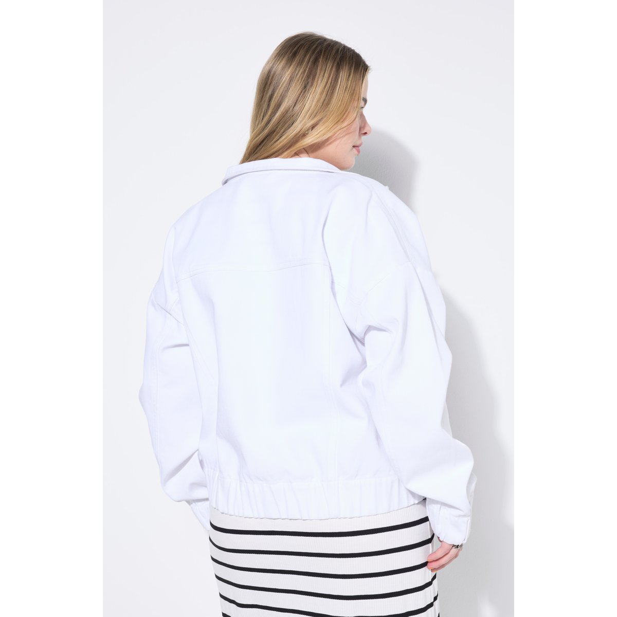 Blouson en jean oversize, base élastique denim blanc, STUDIO UNTOLD