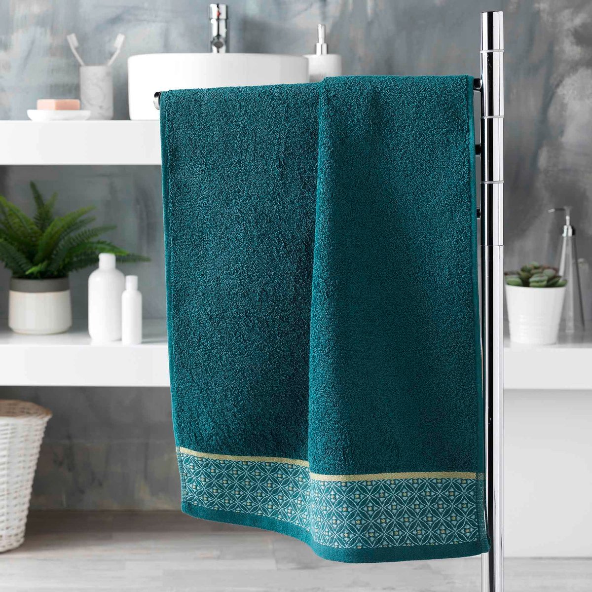 Serviette de toilette 70 x 130 cm Art-Chic Beline gris bleu, EDEN