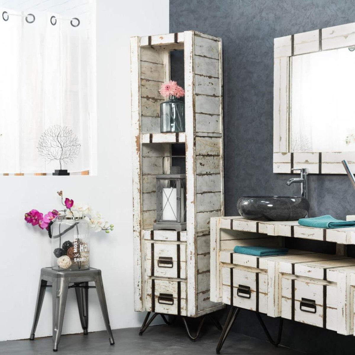 Colonne de en mindi rectangle 190 LOFT blanc, WANDA COLLECTION