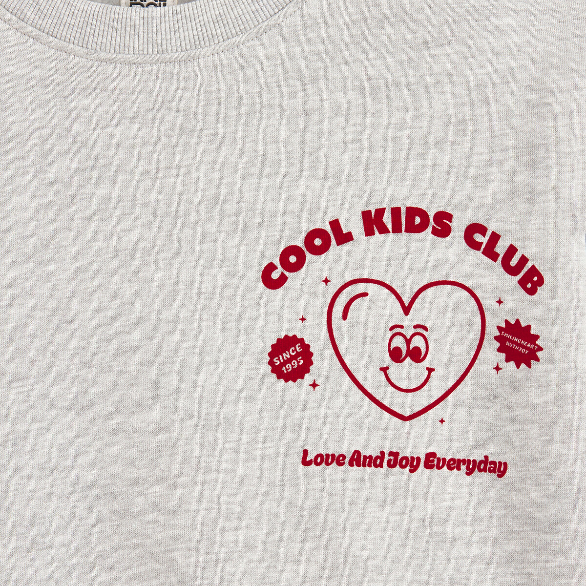 Sweat col rond, imprimé coeur, en molleton gris chiné, LA REDOUTE COLLECTIONS