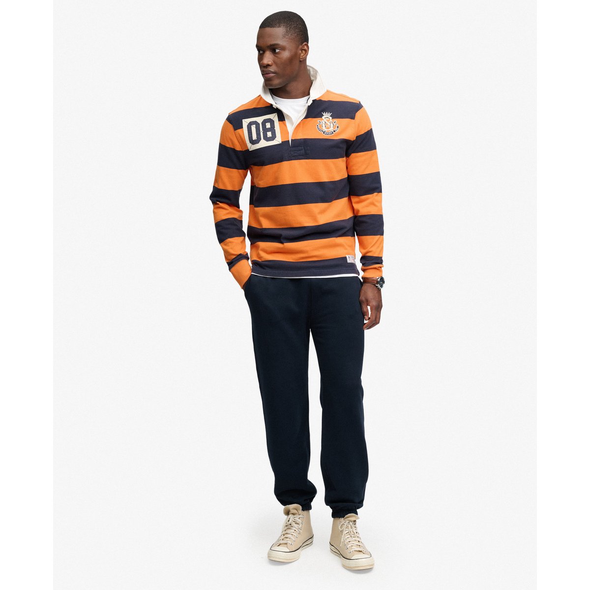 Polo Monogram Stripe coupe décontractée orange rayé, SUPERDRY