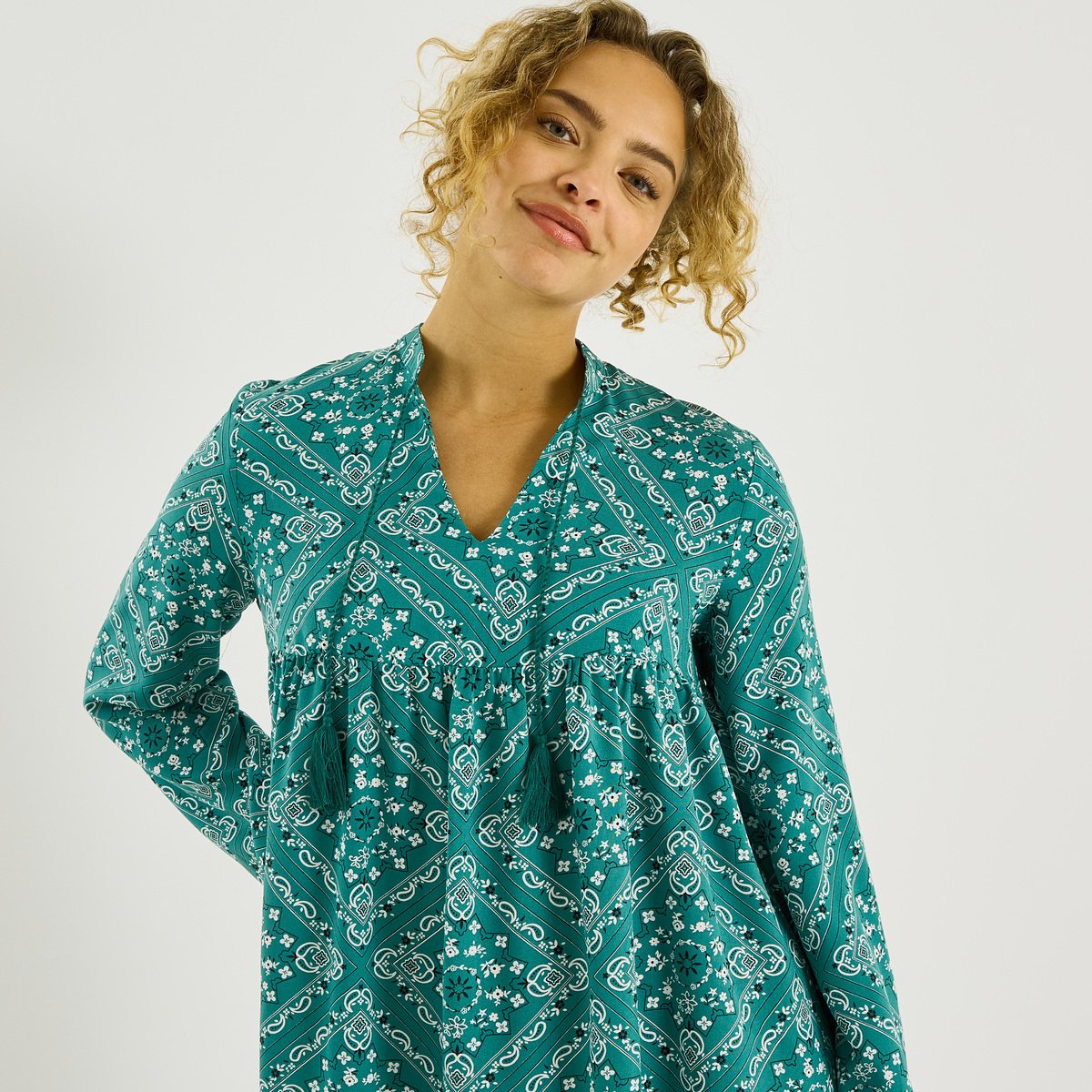Robe longueur genou imprimée vert, GRAIN DE MALICE