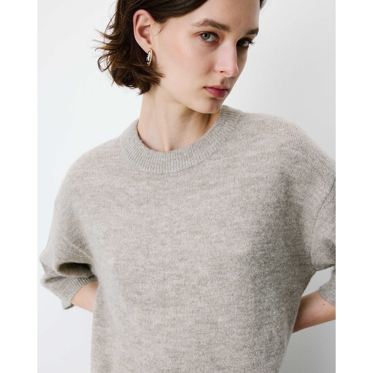 Pull oversize manches 3/4, ASHER taupe clair, GRACE & MILA