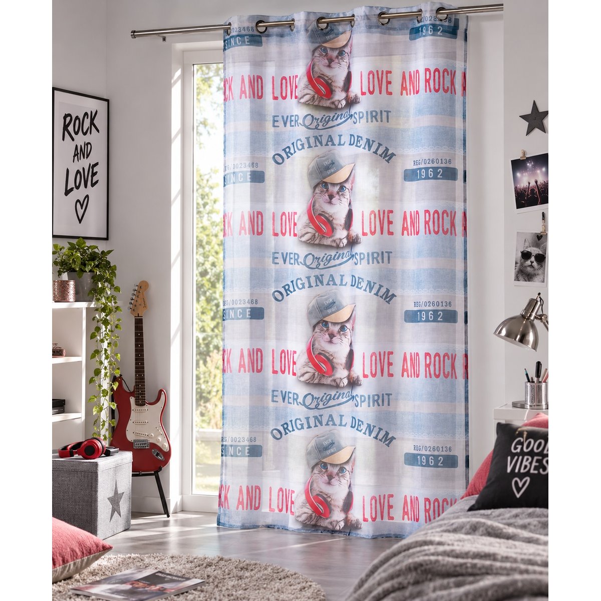 Panneau a oeillets Girly Cat gris, EDEN