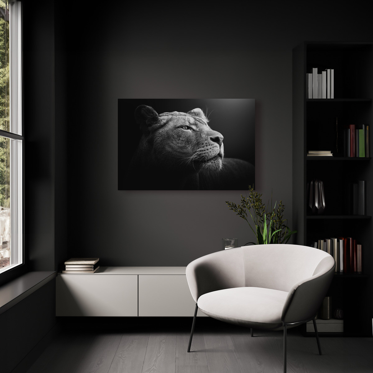 Tableau Sur Toile Lionne Sauvage Pensive ANIMAUX tableaux sur toile-noir & blanc, CEANOTHE