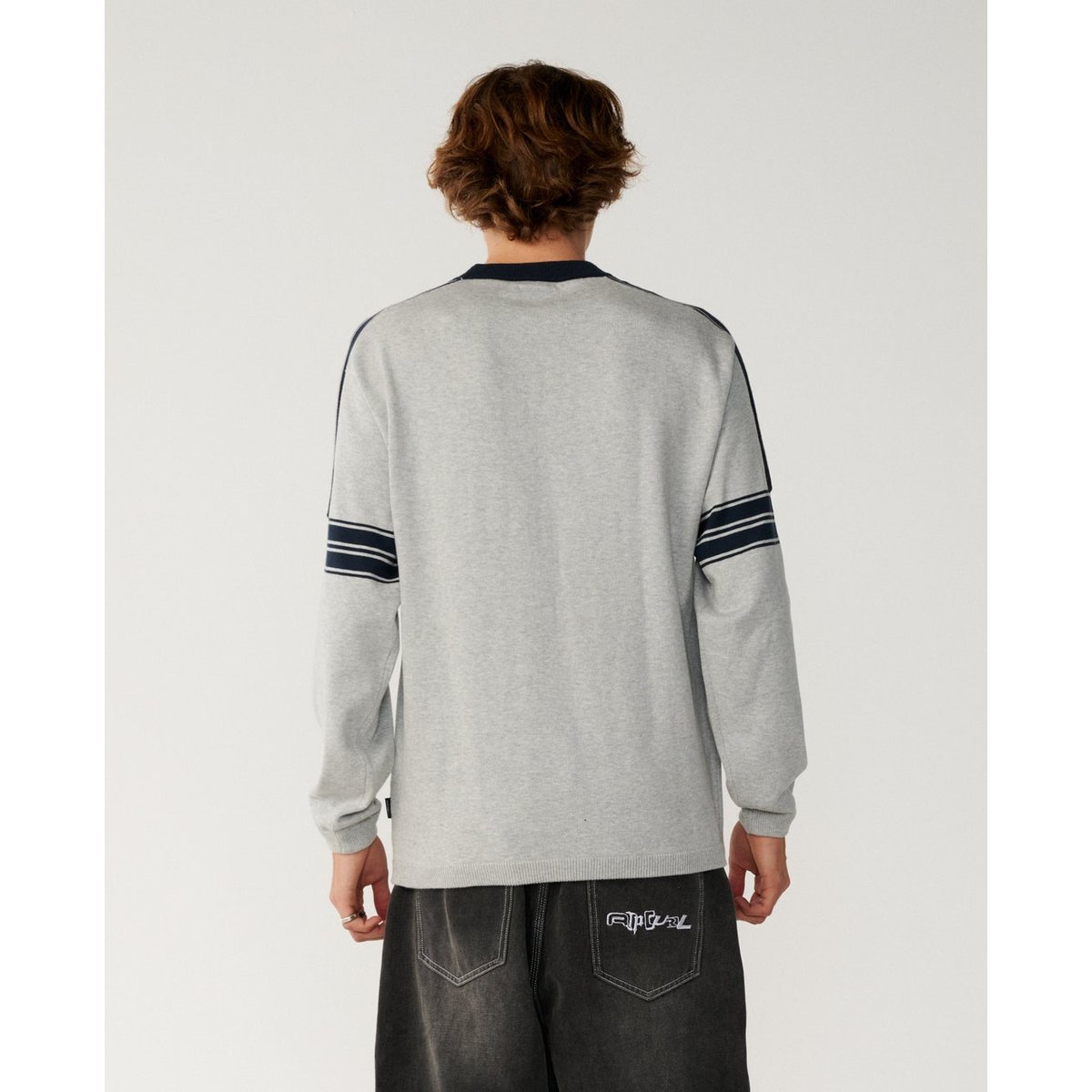 Pull col rond rayé ARCHIVE TWU gris chiné, RIP CURL