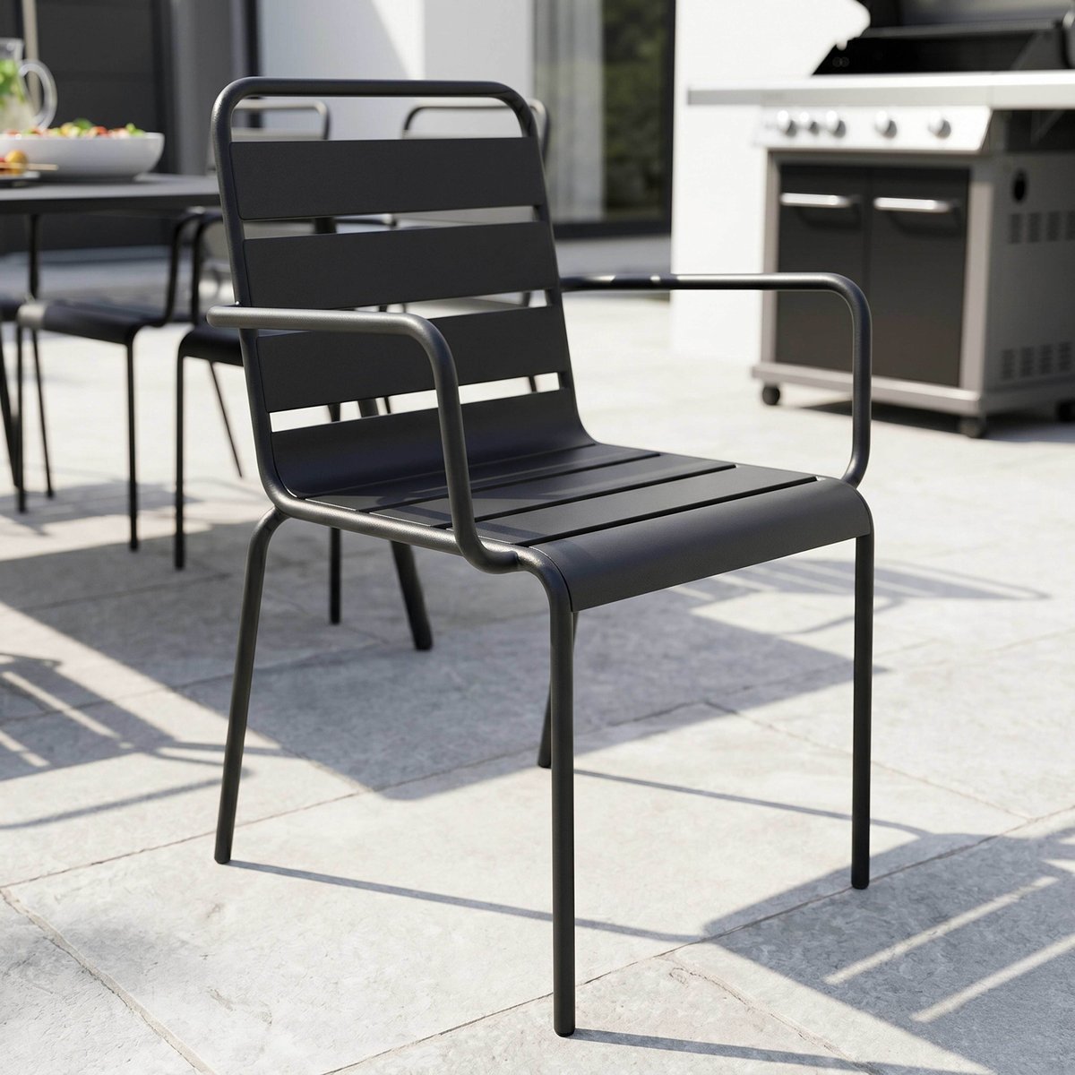 Salon de jardin table et 8 fauteuils en métal, PALAVAS gris anthracite, OVIALA