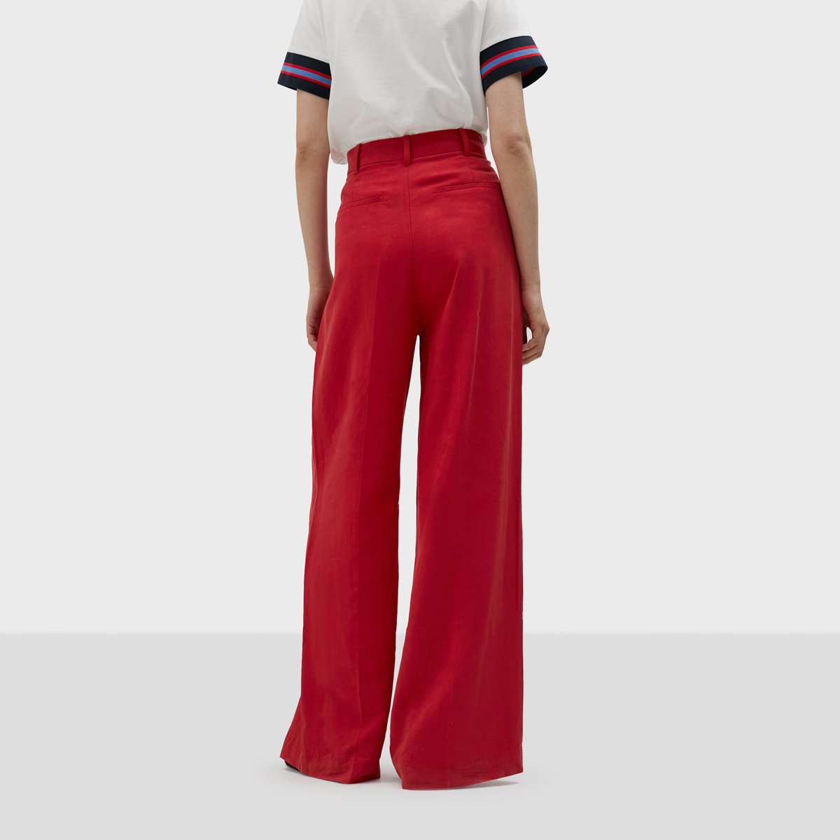 Pantalon palazzo taille haute en lin mélangé rouge foncé, LOLA CASADEMUNT