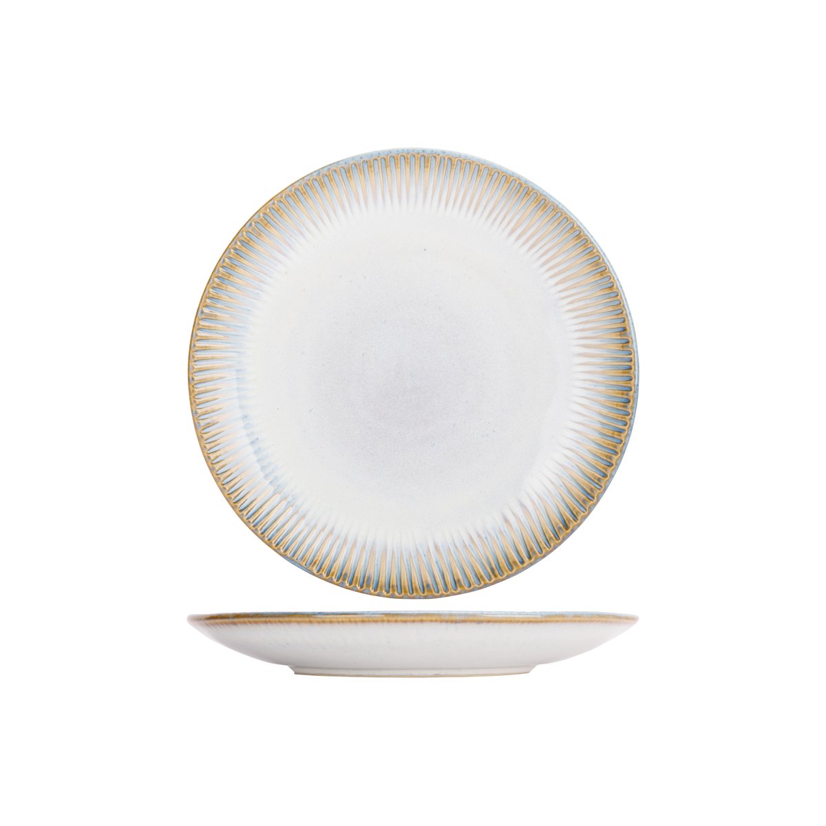 Lot de 6 assiettes à desserts en grès, LISTRA bleu-beige, COSY&TRENDY