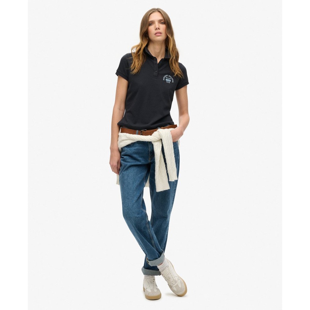 Polo ajusté Athletic Essentials 90s bleu marine éclipse, SUPERDRY
