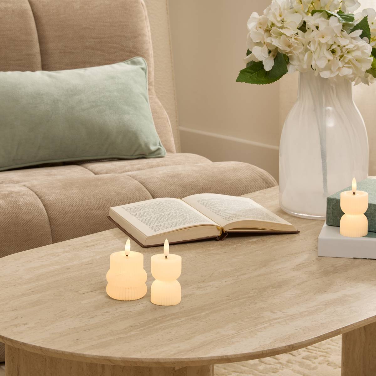 Bougie LED Fancy ronde H.9cm beige modèle a, ATMOSPHERA