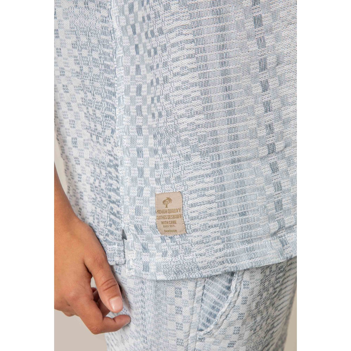 Chemise manches courtes garçon en coton jacquard MIO bleu acier, DEELUXE