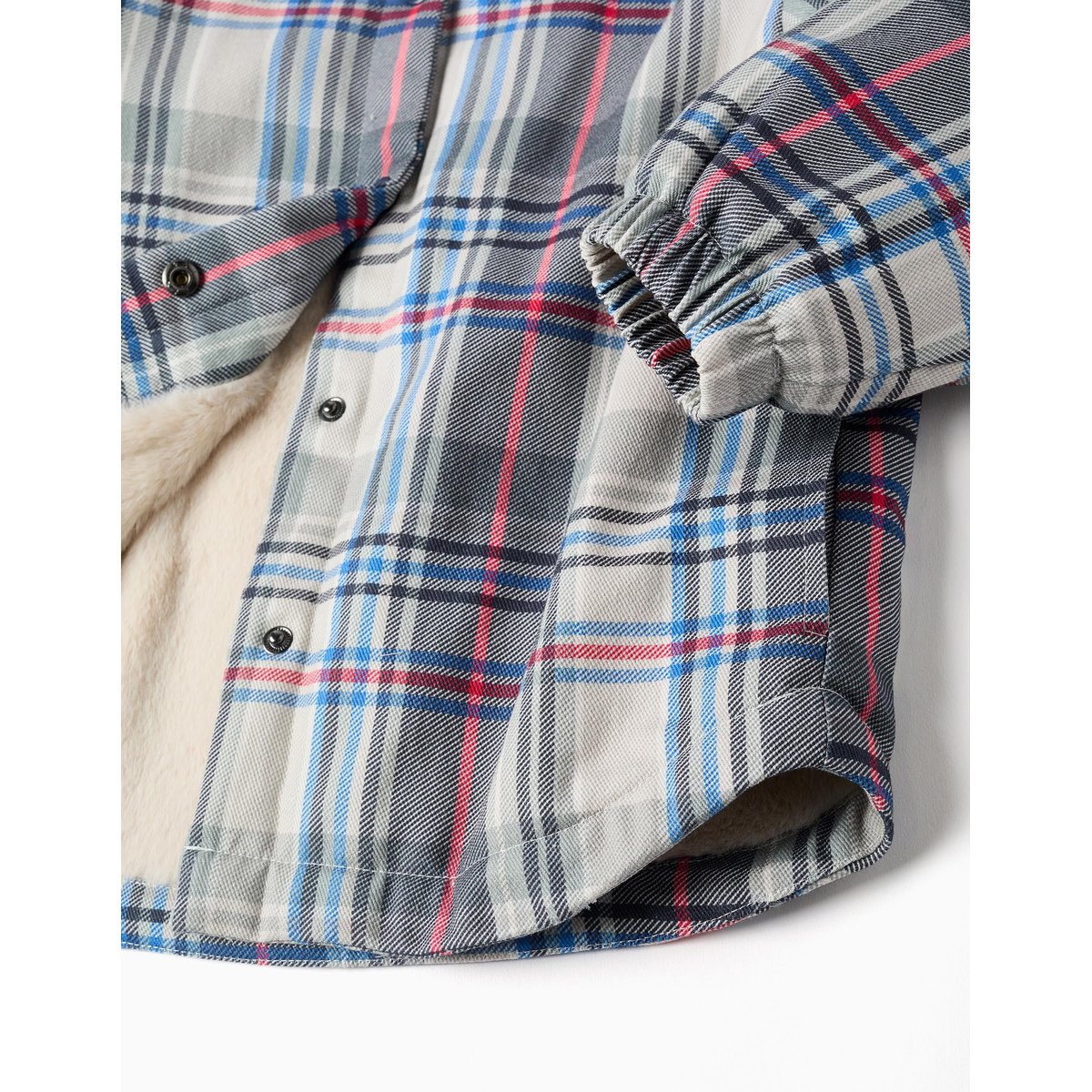 Veste à carreaux avec doublure en peluche douce synthétique bleu, ZIPPY