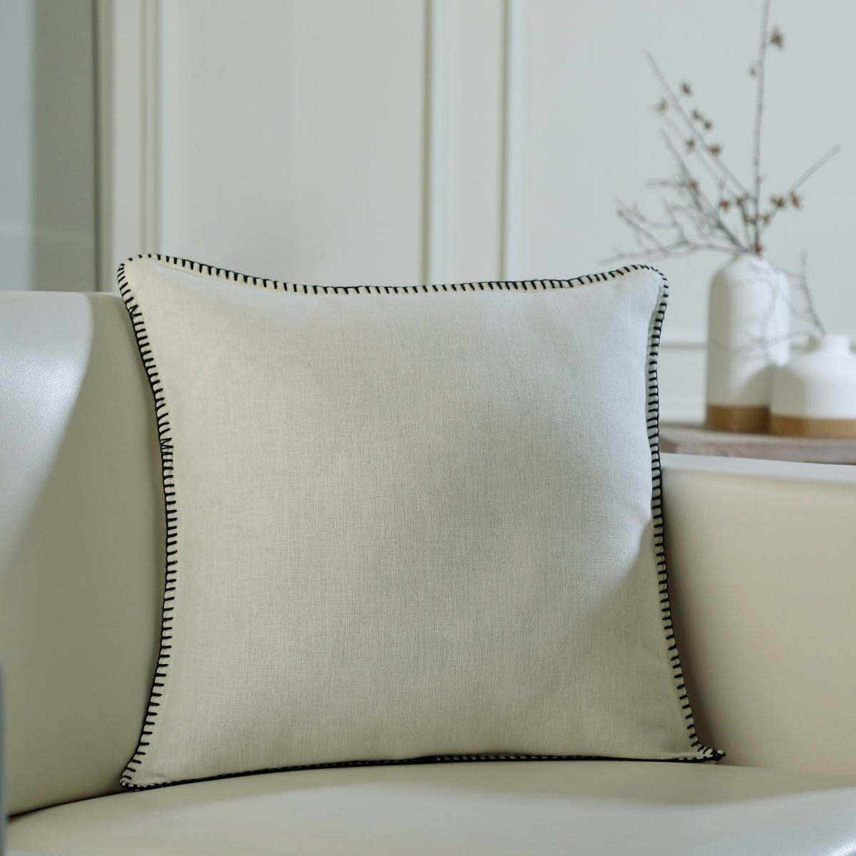 Coussin lin lavé MAXIME blanc / noir, FEBRONIE