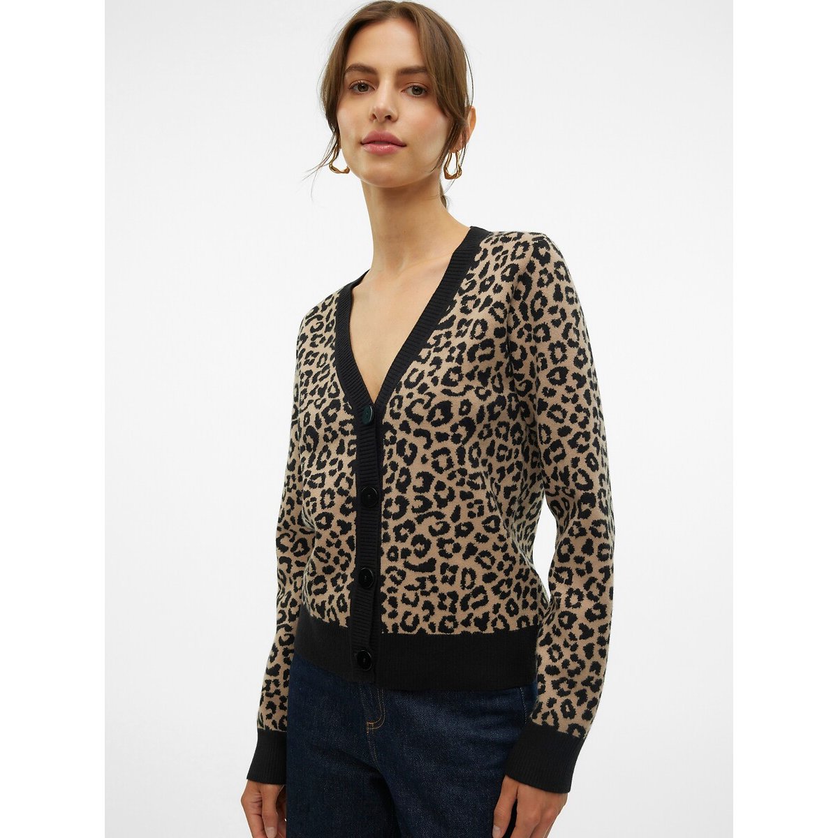 Leopard Print Cardigan with V-Neck leopard print, VERO MODA
