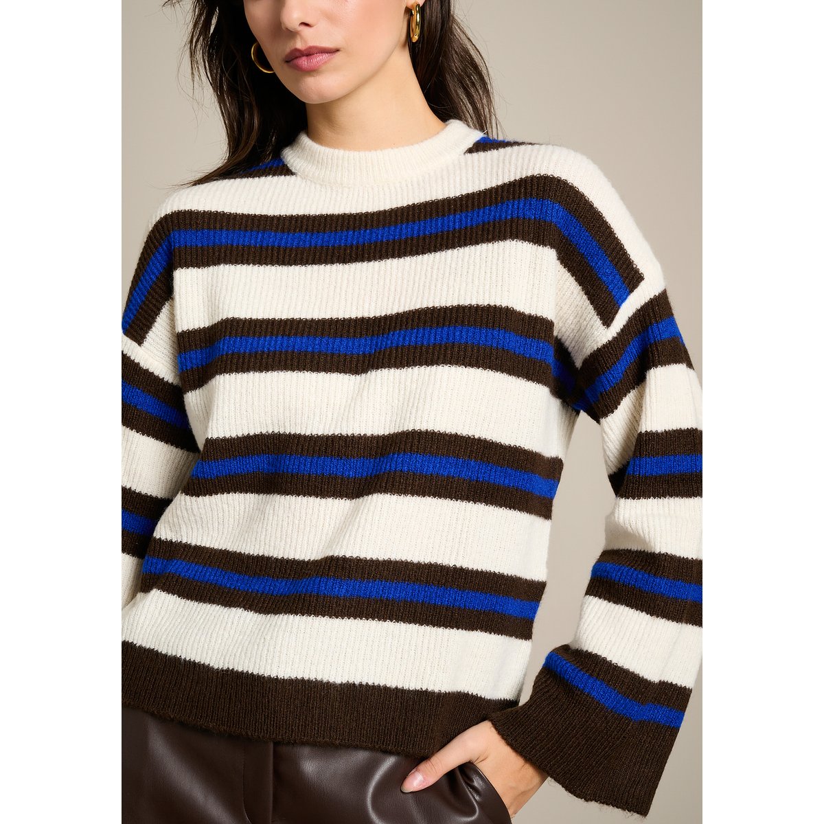 Pull côtelé à rayures blanc vanille, LOLALIZA
