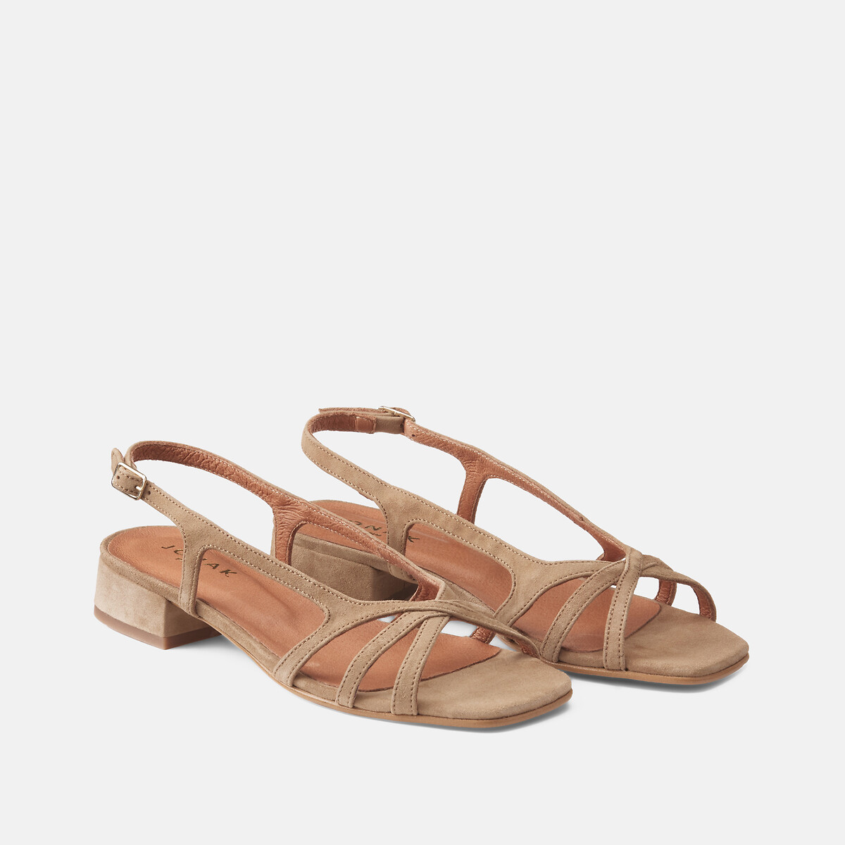 Sandali con tacco basso in pelle scamosciata Argos cammello, JONAK