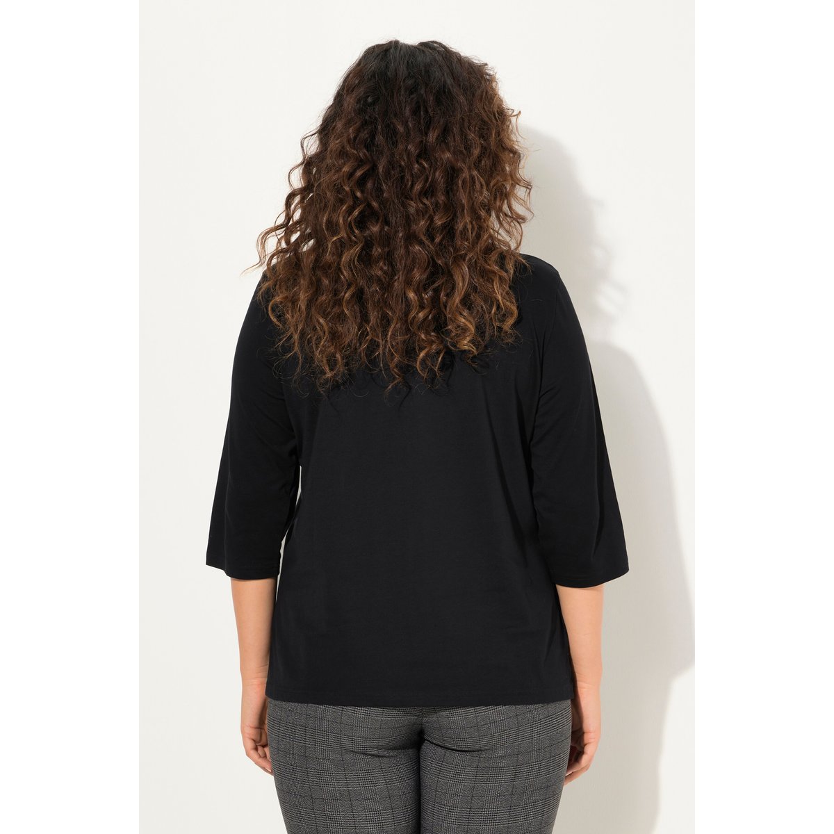 T-shirt avec imprimé, col rond et manches 3/4 noir, ULLA POPKEN
