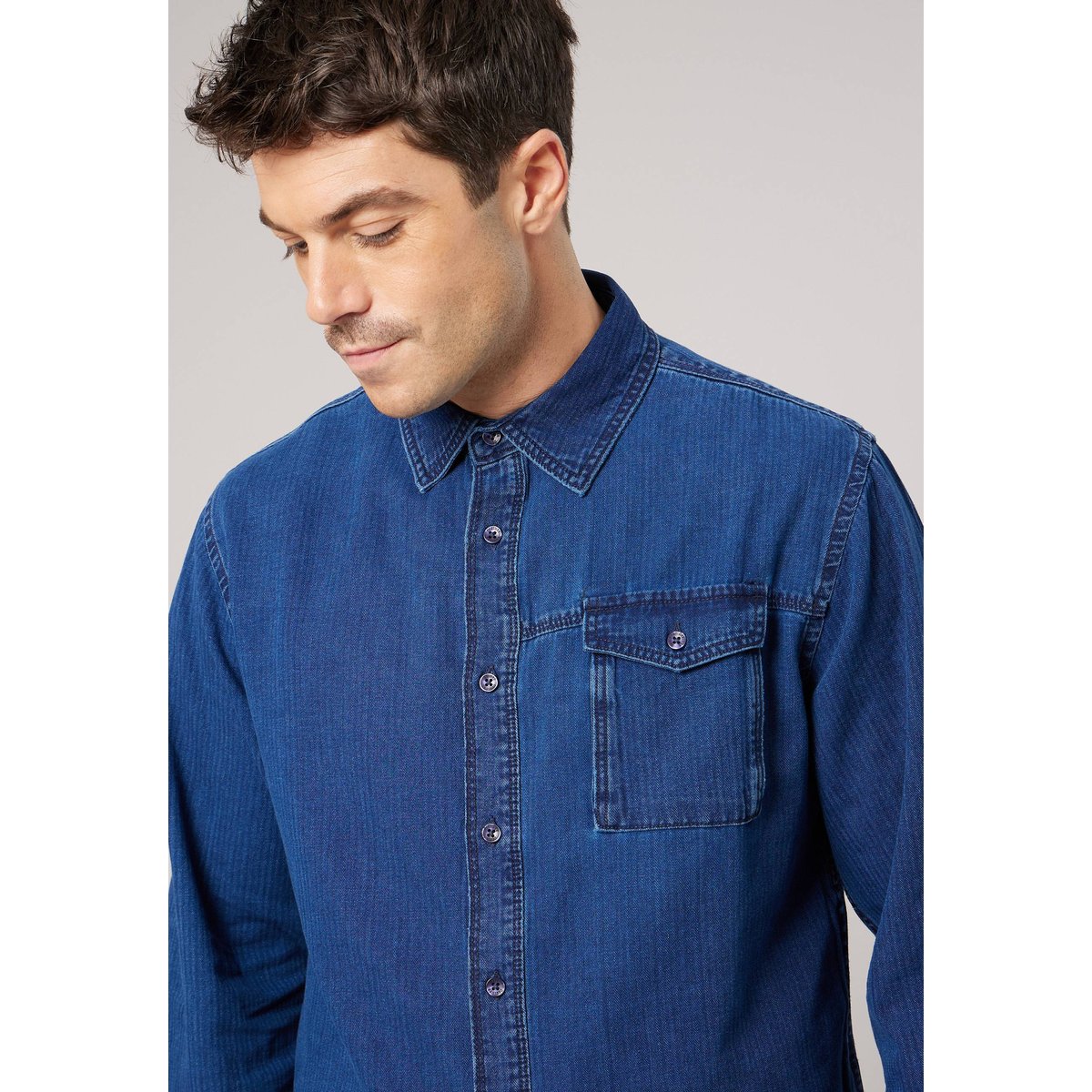Chemise en jean confort homme BARISTO bleu foncé, DEELUXE