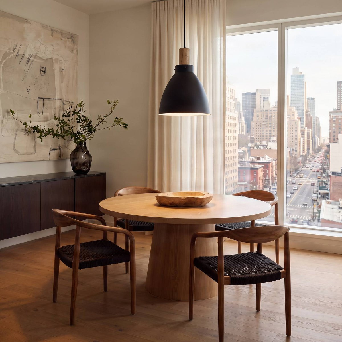 Suspension en métal scandinave, Trebale noir, bois clair, LINDBY