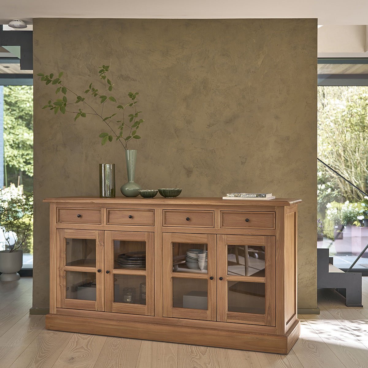 Buffet en teck massif 160 cm 4 portes 4 tiroirs  DOMAINE naturel, BERAH GETAH