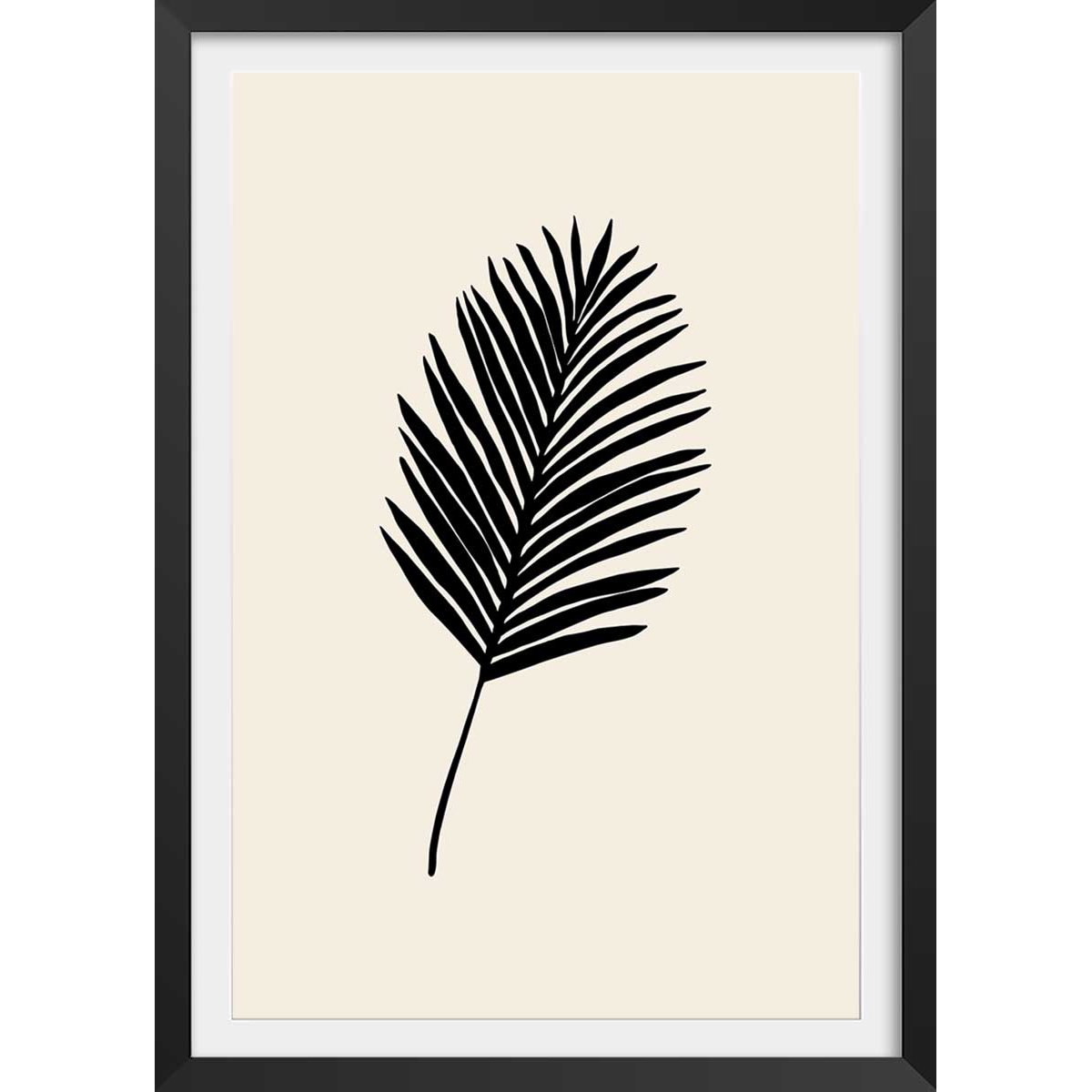 Affiche black palm affiche + cadre en bois - noir, HEXOA