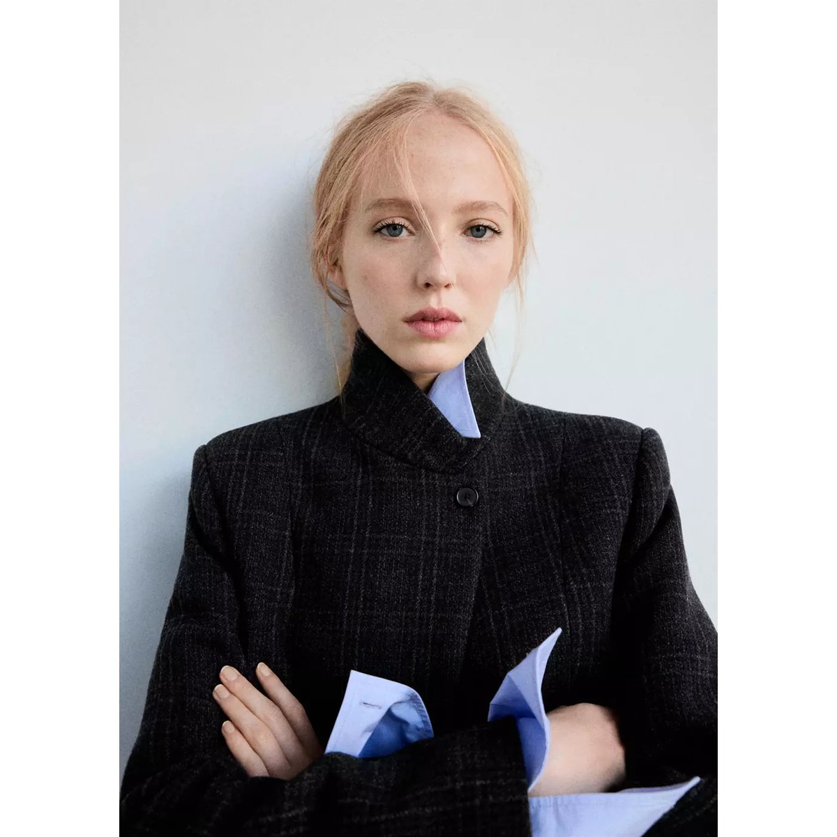 Manteau en laine Manteco à carreaux gris chiné foncé, MANGO