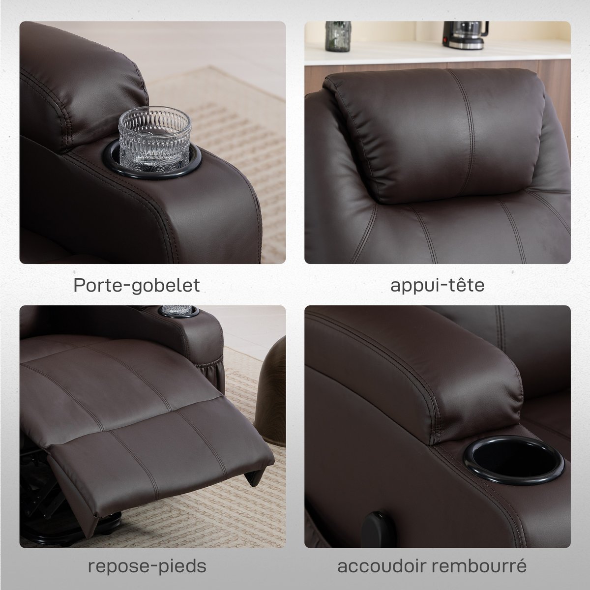 Fauteuil releveur électrique PU Marron marron foncé, HOMCOM