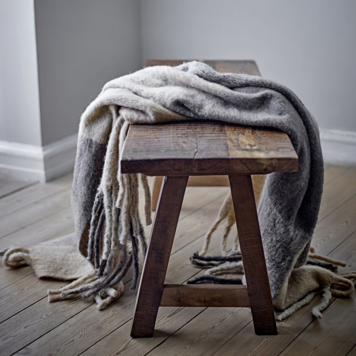 Plaid grands carreaux franges HAMISHA gris, BLOOMINGVILLE