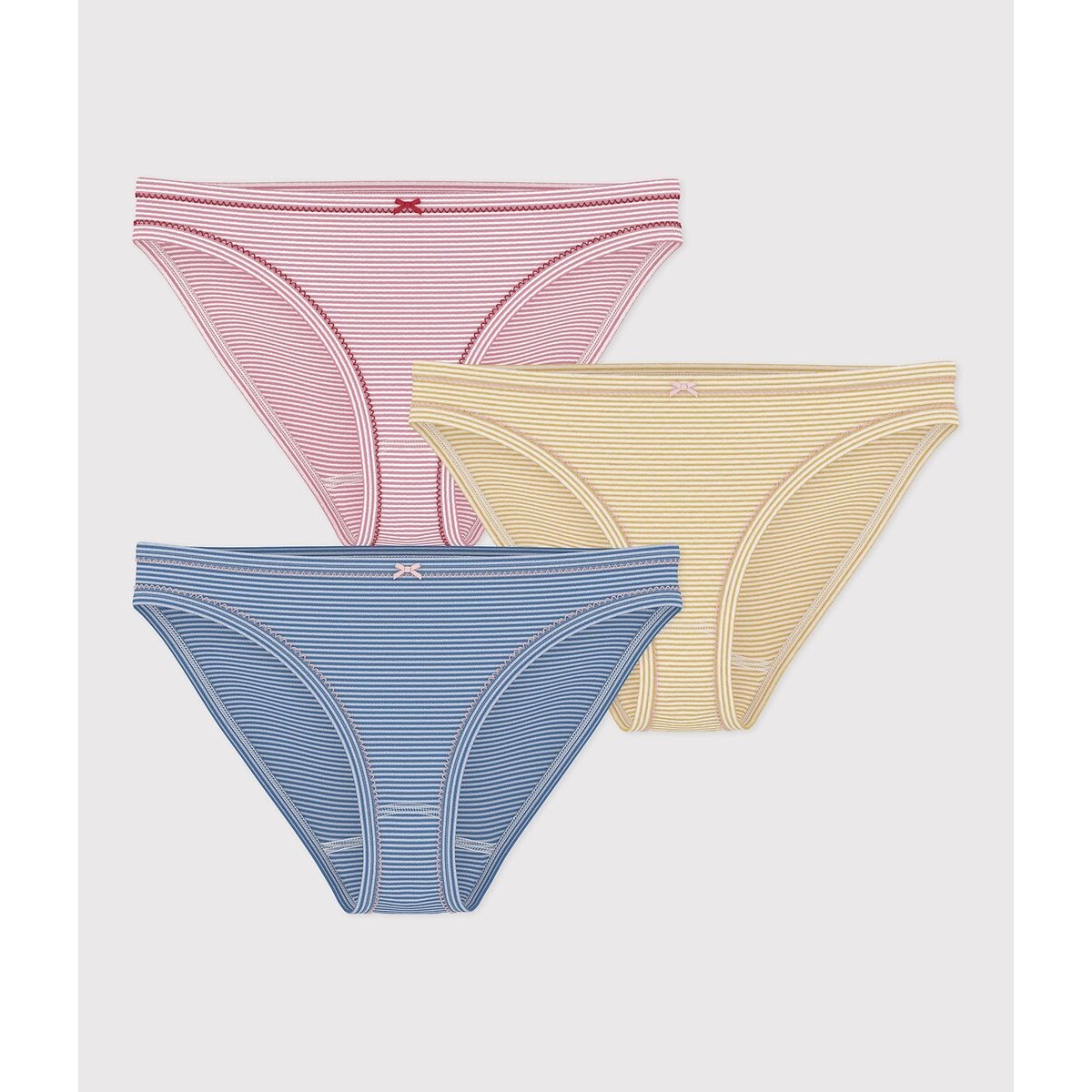Pack of 3 Striped Cotton Briefs pink/blue/green set, PETIT BATEAU