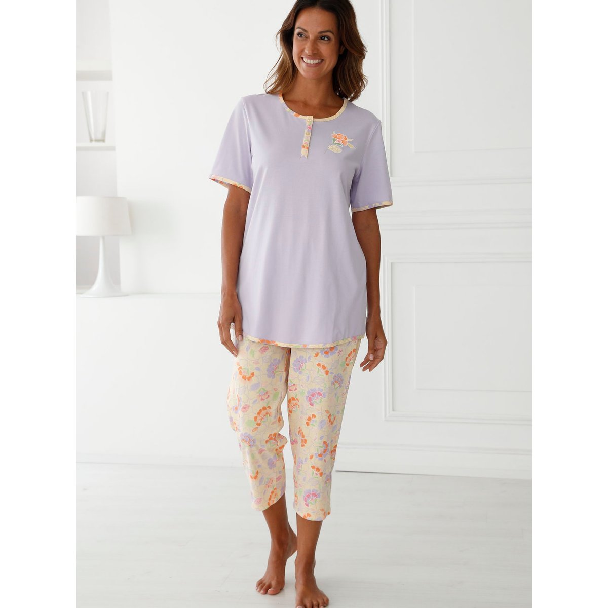 Pyjacourt femme en maille coton imprimé lilas, DAXON