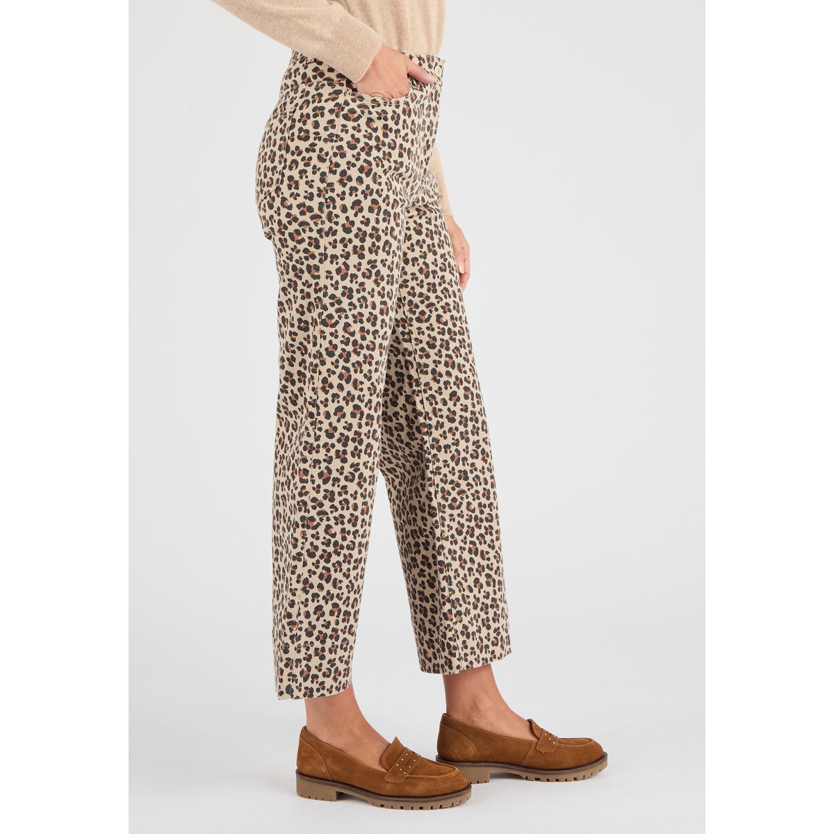 Pantalon 7/8ème large marron beige animalier, DAMART
